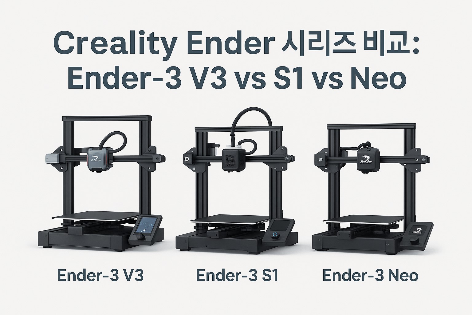 Creality Ender-3 V3, S1, Neo 3D 프린터 모델을 나란히 비교한 대표 이미지