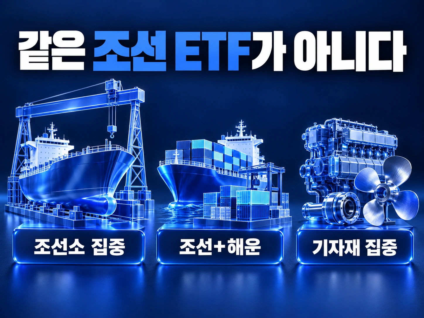 조선소 집중형과 조선해운 혼합형, 기자재 집중형을 나눈 설명 카드