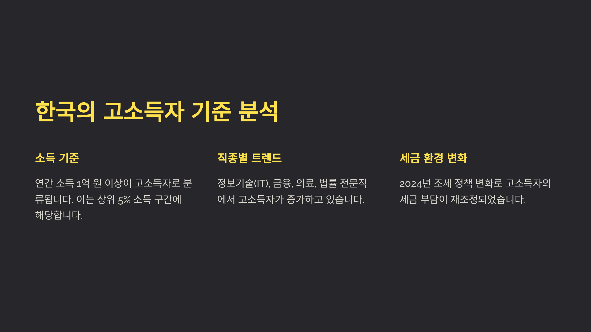 한국의 고소득자 기준 분석
