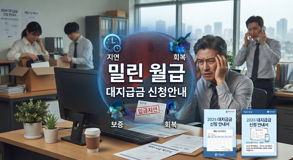 회사에서 월급이 밀려서 지급받지 못해 대지급금 신청을 알아보는 모습
