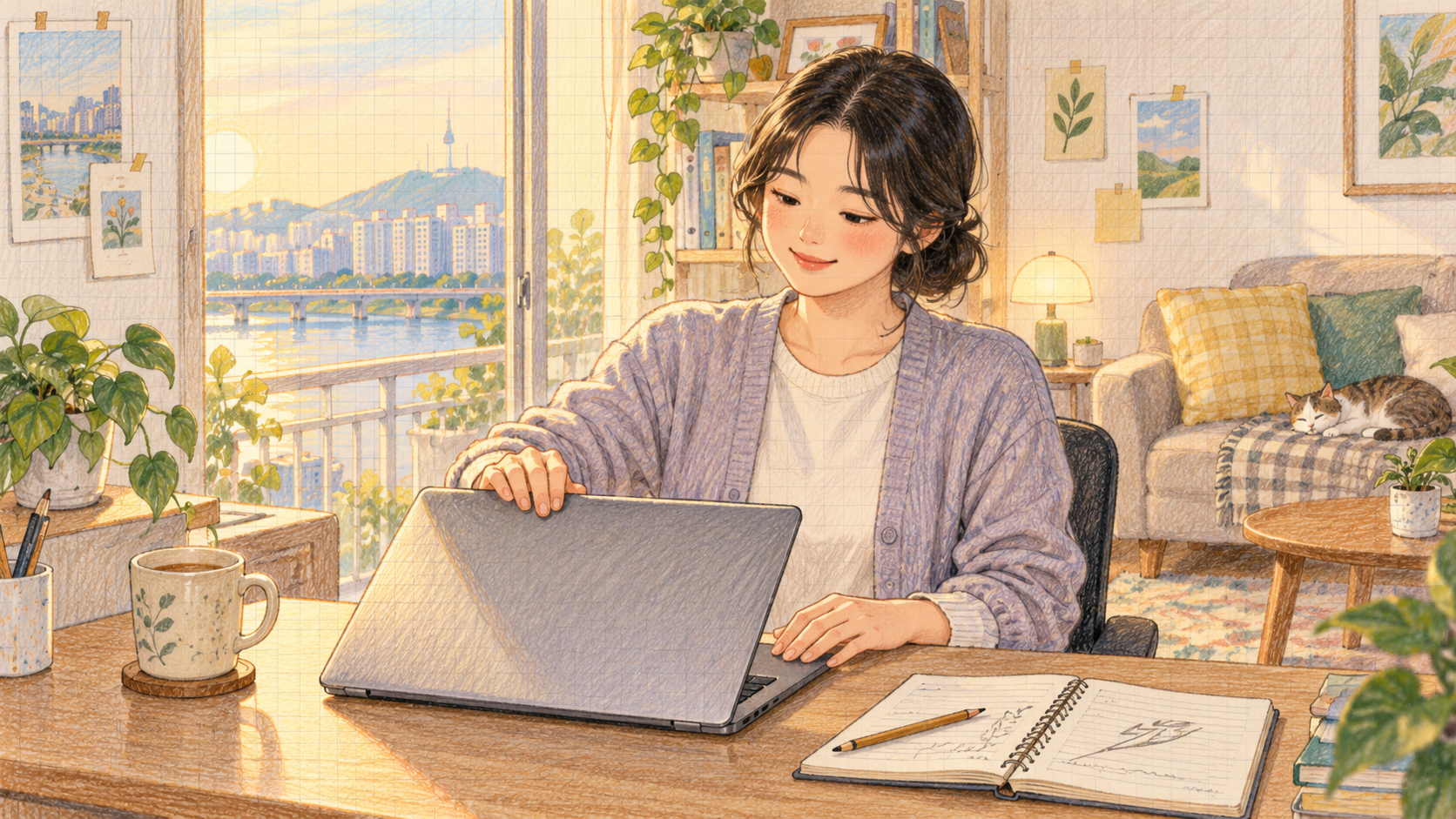 기록 정리한 뒤 마무리 장면