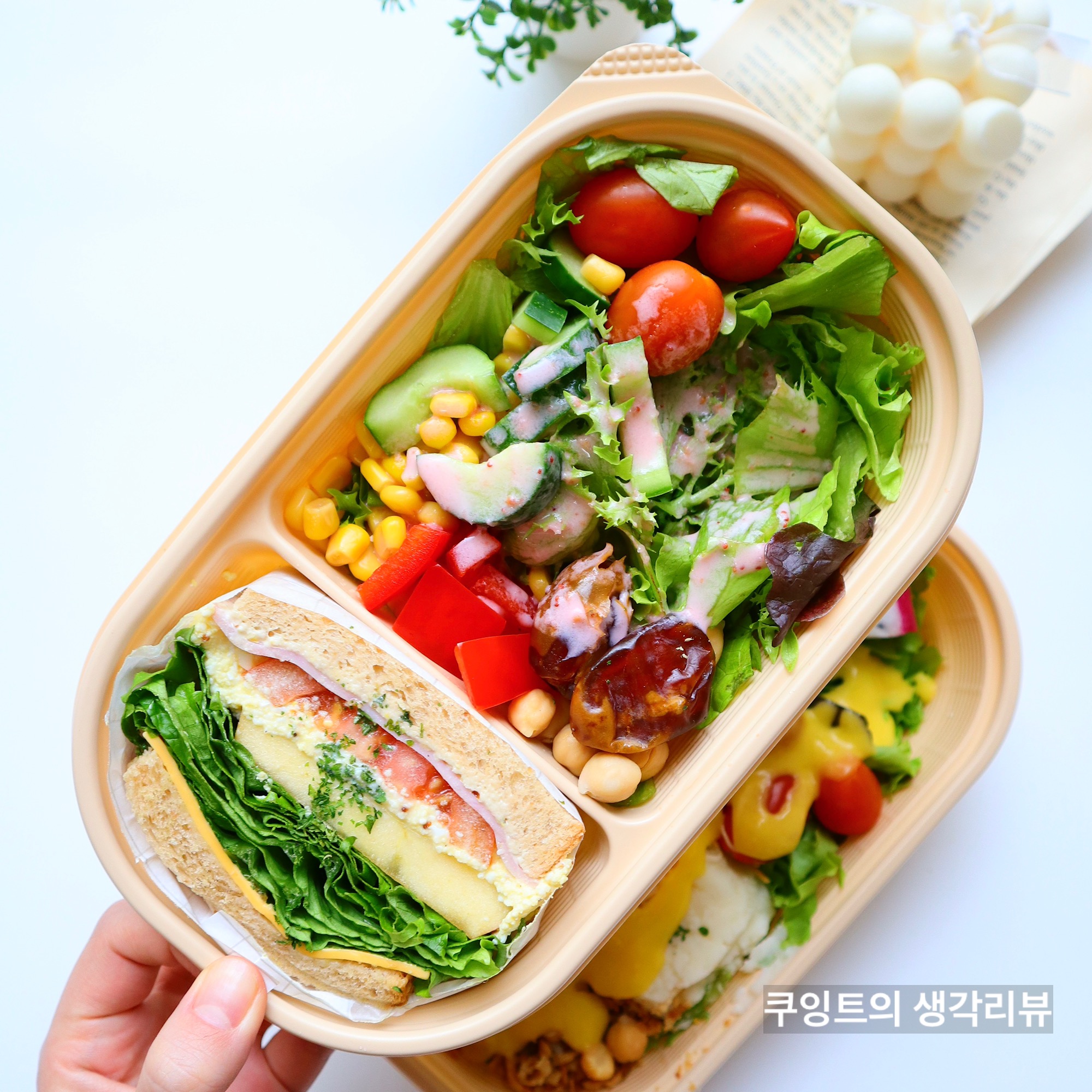 샐러드 팩 속의 방울토마토와 야채가 보이는 사진