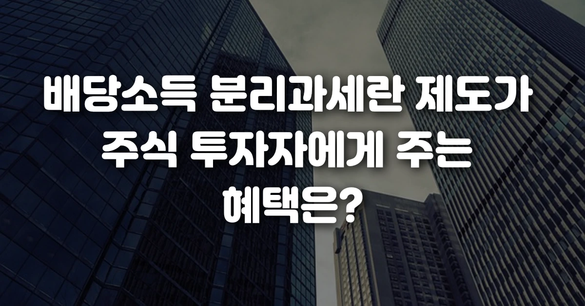 배당소득 분리과세란 제도가 주식 투자자에게 주는 혜택은