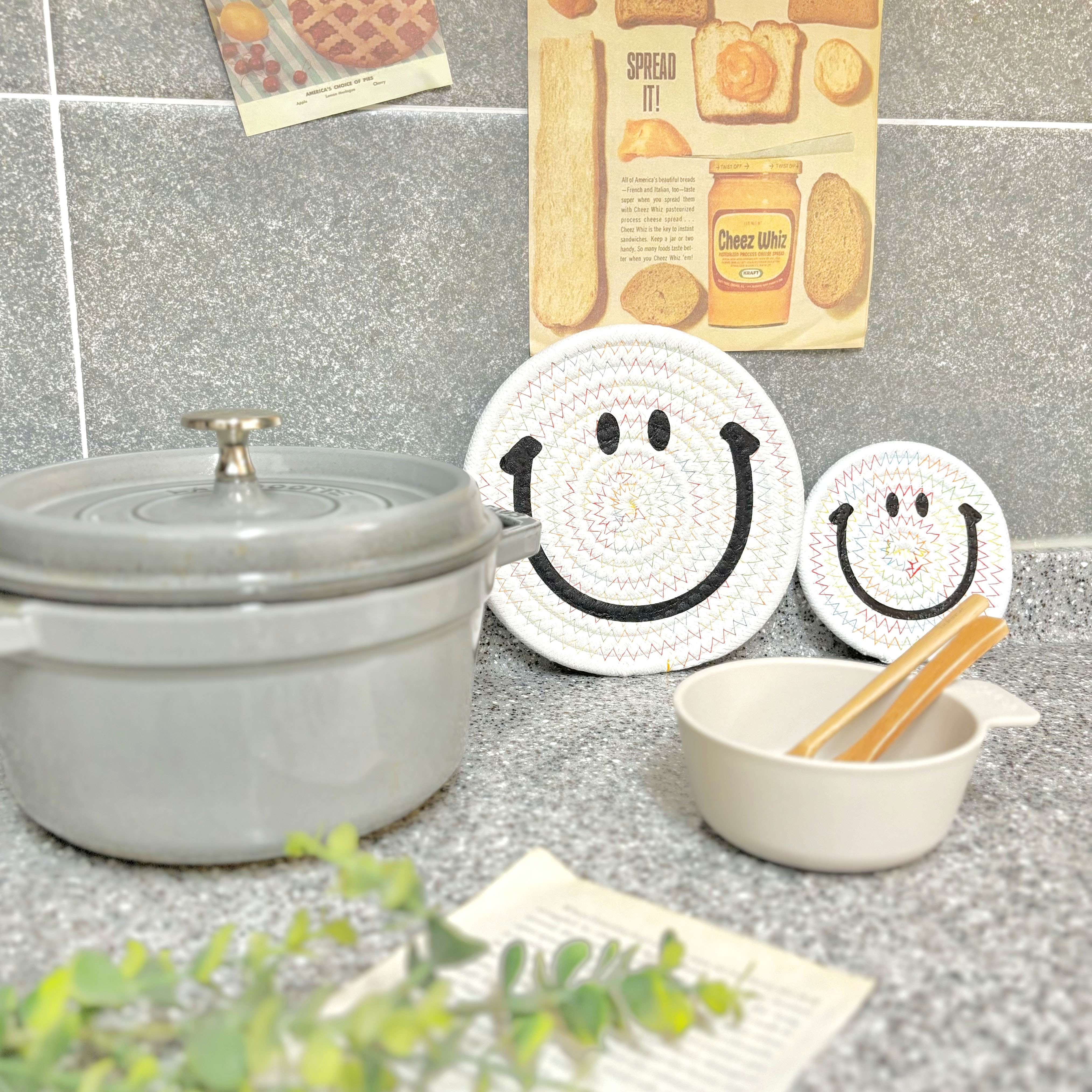 스마일 냄비받침 컵받침 화이트