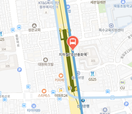 중화역에서 인천공항 리무진 공항버스(6100번) 지도 위치