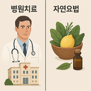 병원치료 vs 자연요법 (신뢰도, 비용, 유지력)