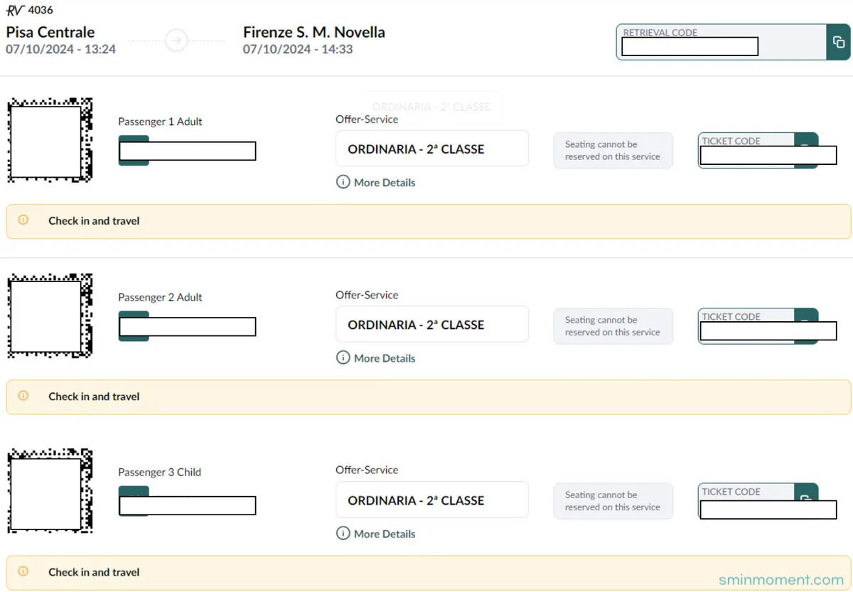 피사센트럴역-피렌체산타마리아노벨라역-기차티켓