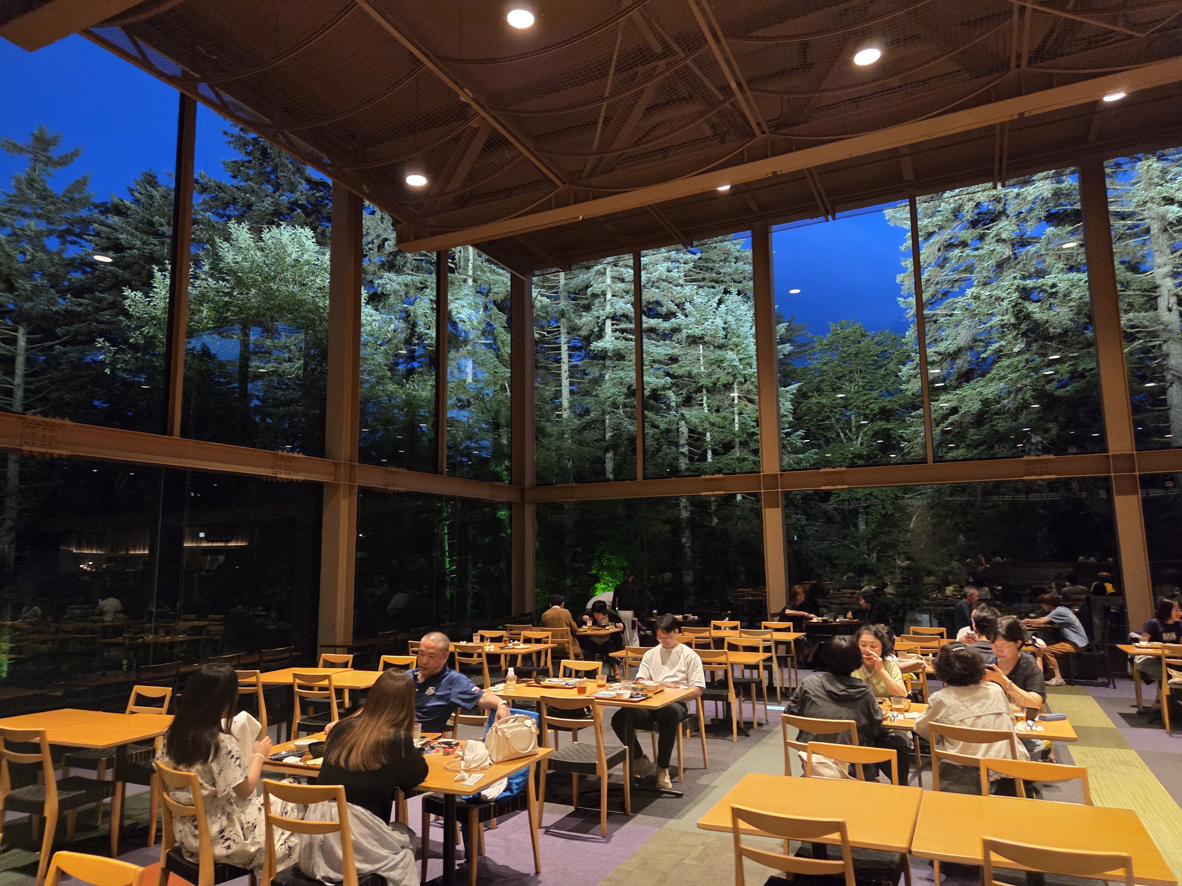 니니누푸리 레스토랑 전경&amp;#44; 통유리 너머로 펼쳐진 푸른 숲속 다이닝 공간