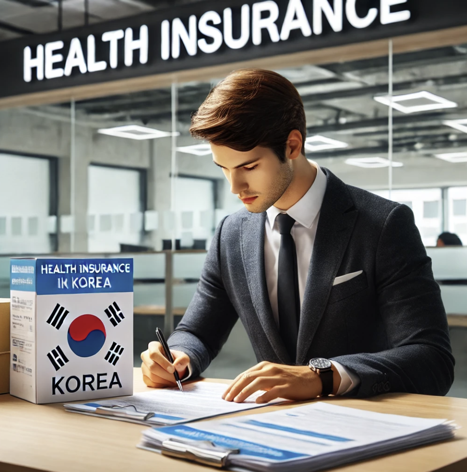 건강보험 관련 서류를 작성하는 직장인의 모습.