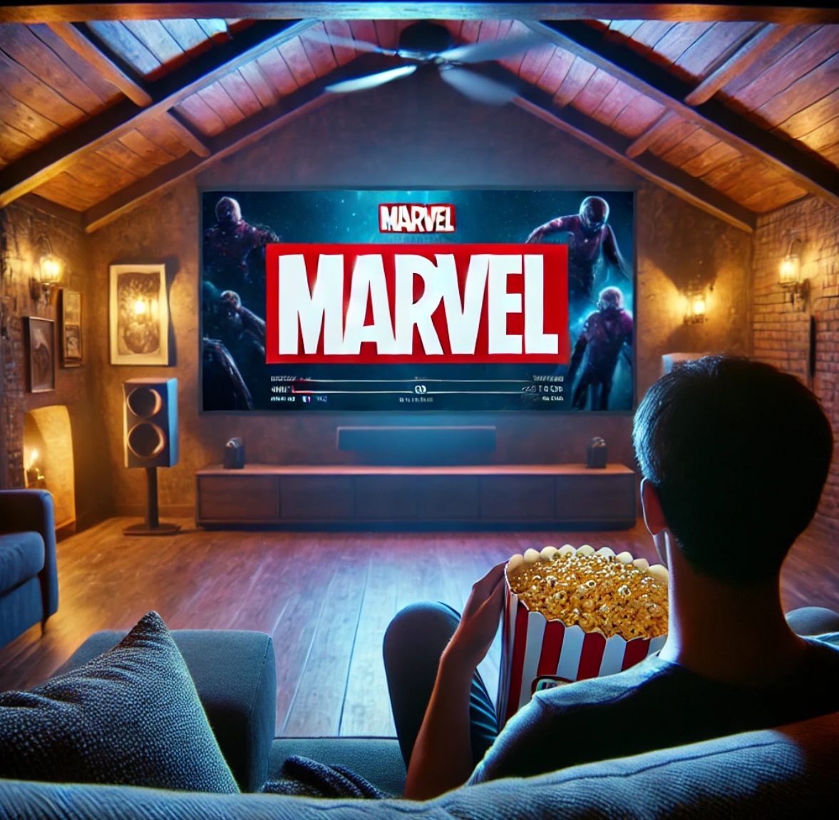 마블 영화 보고 있는 이미지 입니다.
