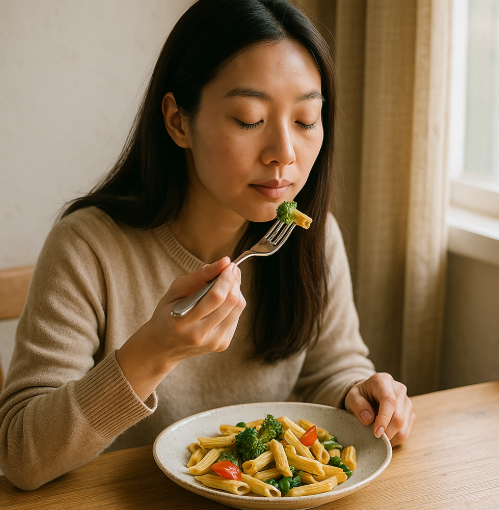 천천히 식사하는 모습