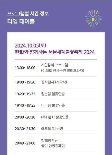 2024 여의도 서울세계불꽃축제 일정 시간 기본정보 명당 골든티켓 응모하기 한화