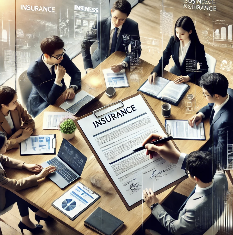 사업 보험 서류에 대해 협의하는 모습.