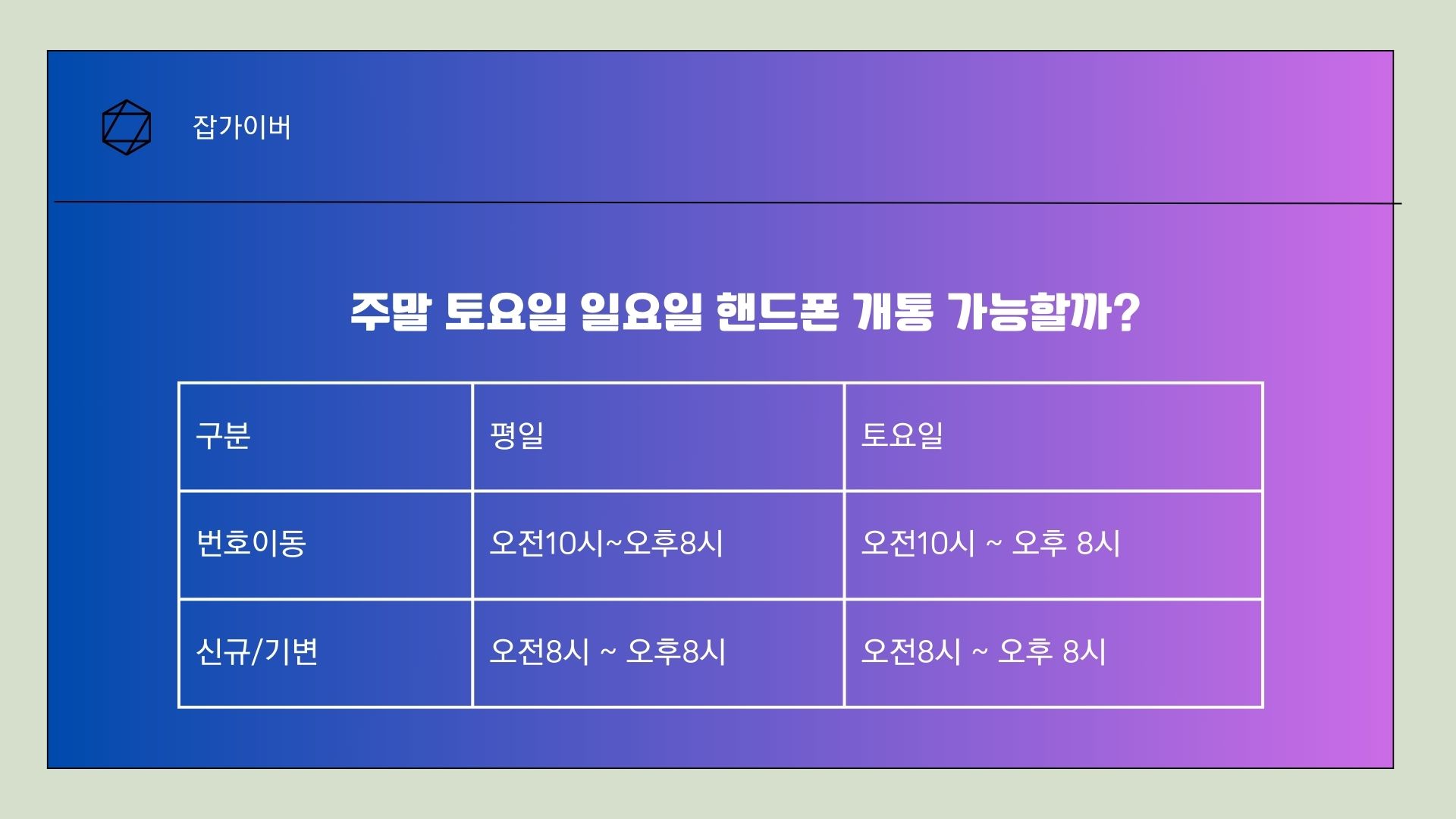 토요일 핸드폰 신규가입 기기변경 번호이동 개통 가능시간
