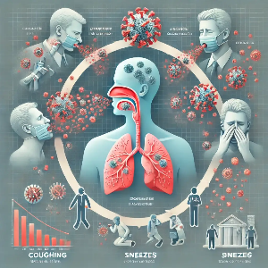 기침이나 재채기를 통해 바이러스가 퍼지는 모습