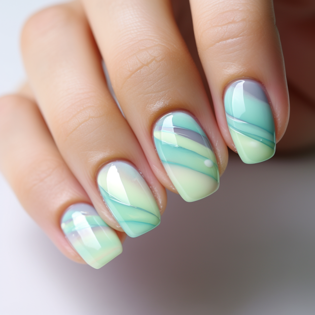 오묘함이 느껴지는 연한 옥색 그라데이션 네일아트