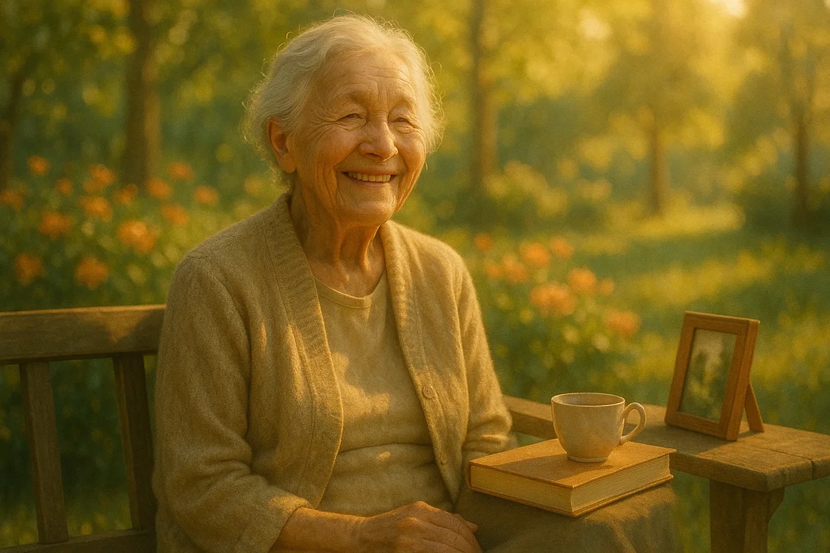 햇살 속에 미소 짓는 노인의 모습 - 노년기 정서 회복과 우울증 극복의 가능성을 상징