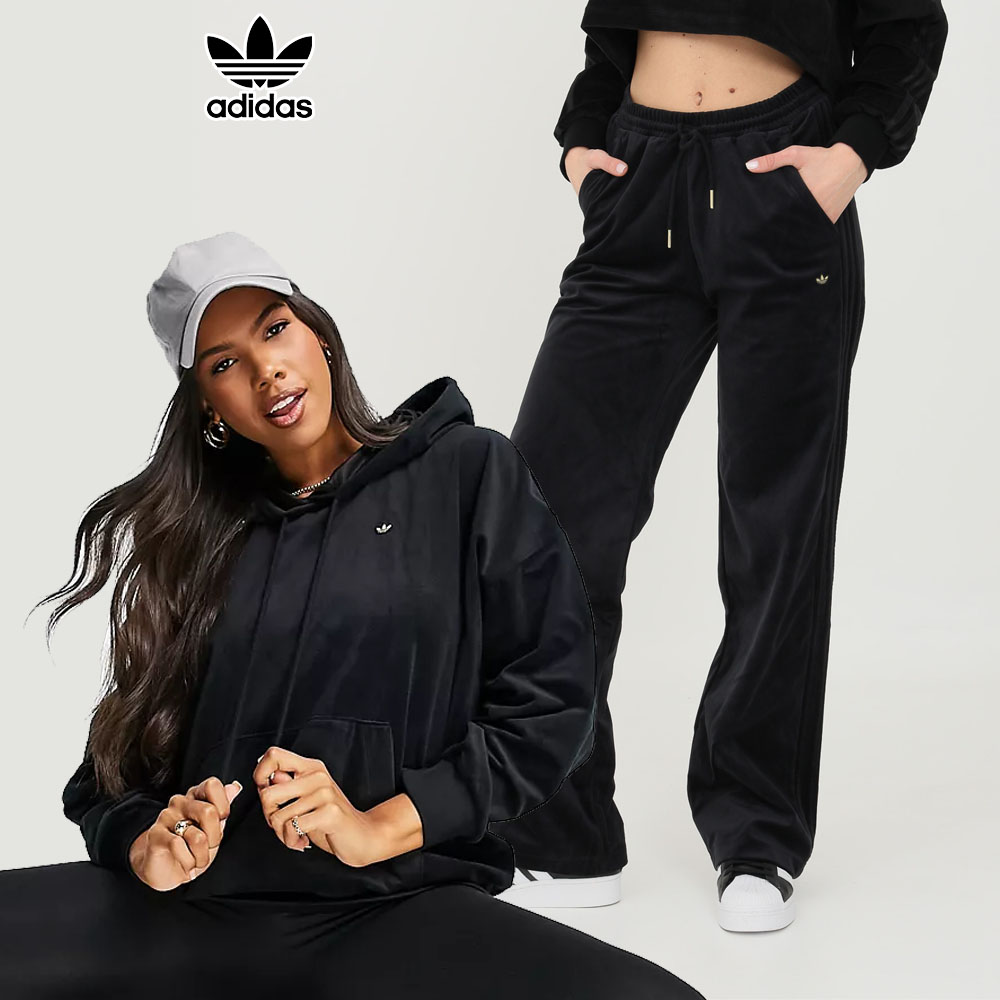 아디다스 벨벳 트레이닝 세트 후드티 트랙팬츠 블랙