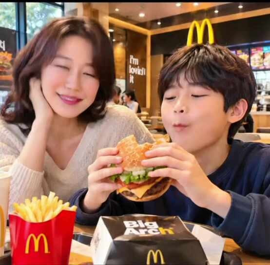 맥도날드 매장에서 빅아치 신메뉴를 홍보하는 모습