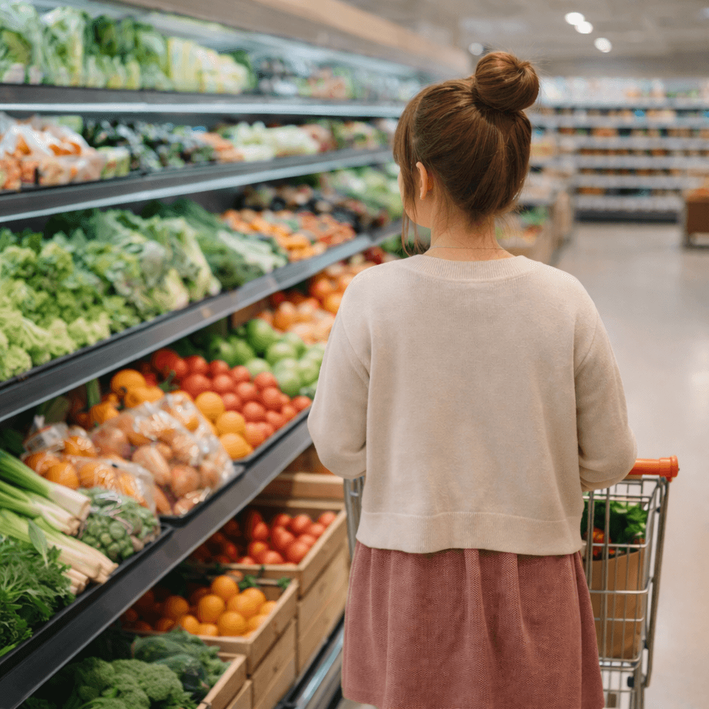 마트에서 장을 보는 여성의 뒷모습