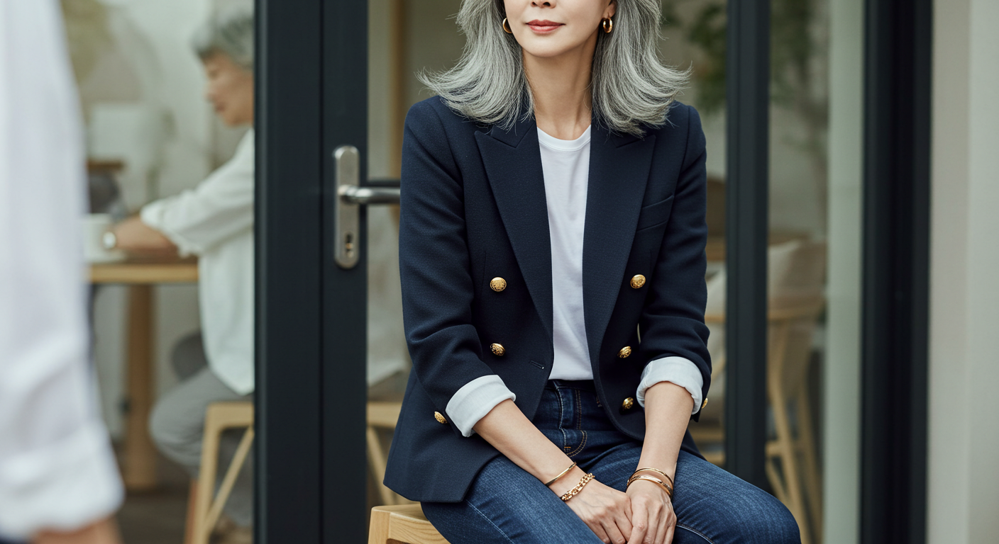 중년여성 패션 캐주얼룩