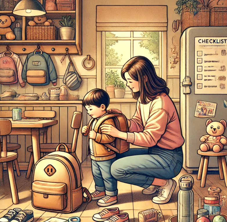 아이가 어린이집 가는 준비를 하는 모습