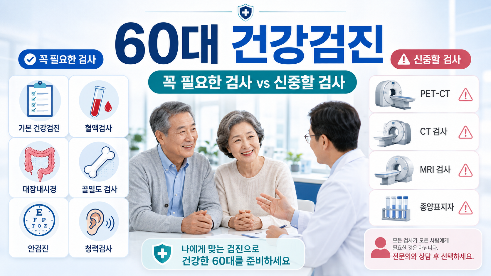 60대 건강검진 추천 검사와 신중하게 선택해야 할 검사 비교
