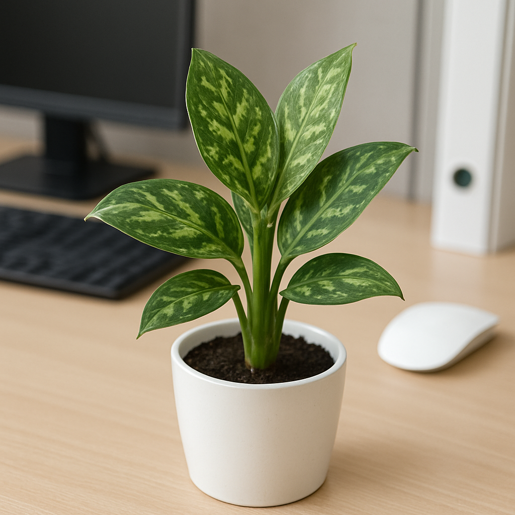 사무실 책상위에 놓인 싱싱한 식물화분