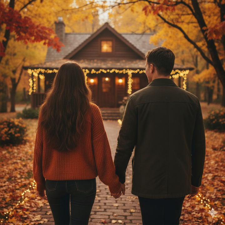 연인과 함께 손잡고 찍은 따뜻한 느낌의 뒷모습 사진
