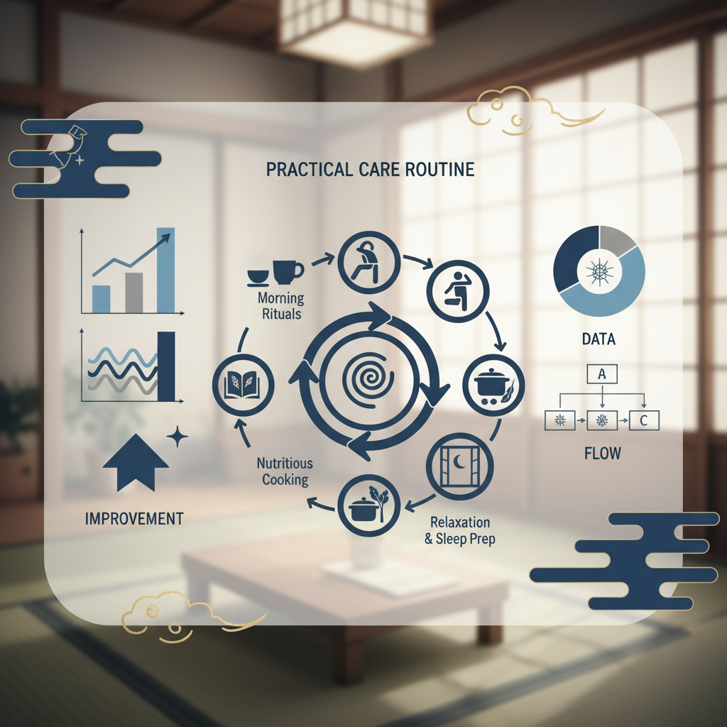 図2 実践的ケアルーティンの構成と効果に関する統計・生理メカニズム・対策を示す政策リポート用インフォグラフィック