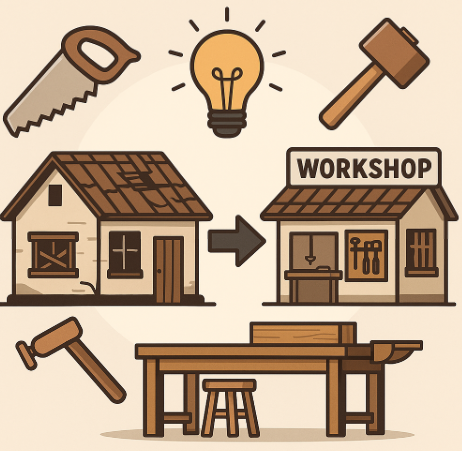 빈집 활용 공방 만들기를 표현한 일러스트