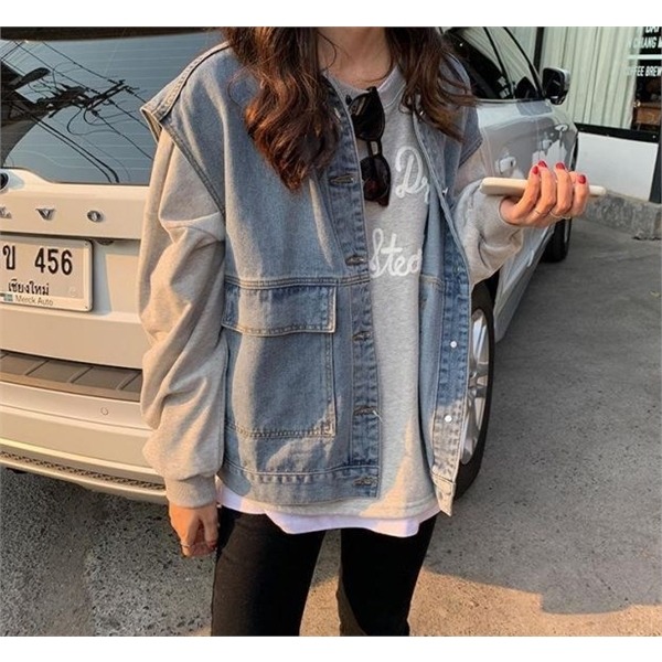 여성 청 청조끼 오버핏 데님 청자켓