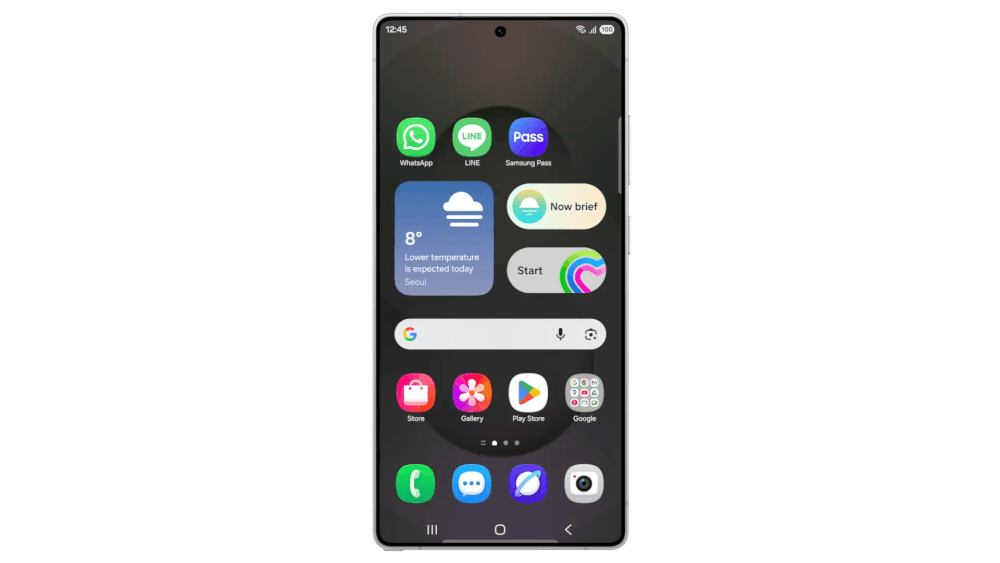 Alt 태그: One UI 8.5 업데이트가 적용된 갤럭시 스마트폰의 새로운 3D 아이콘과 퀵패널 모습