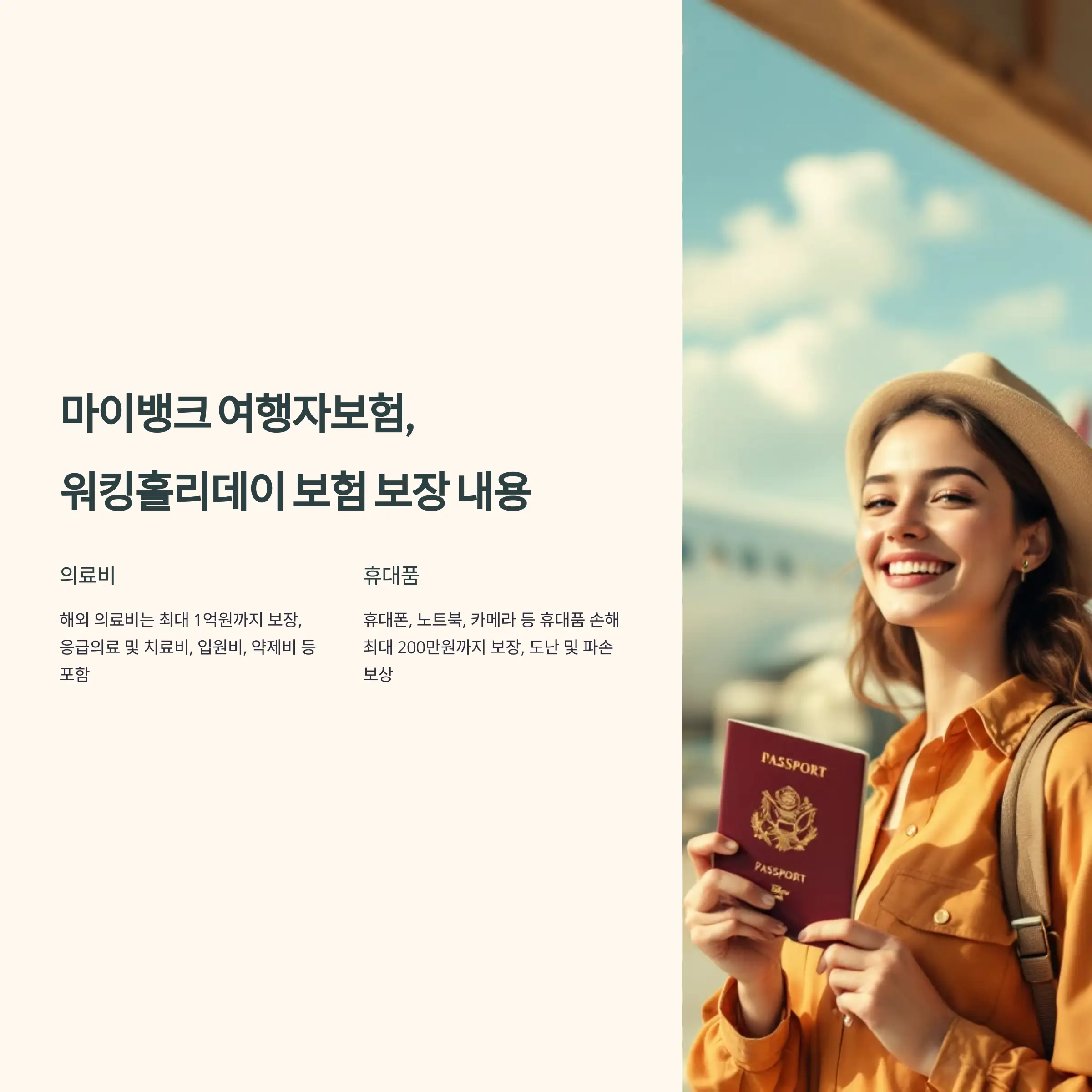 마이뱅크 여행자보험, 워킹홀리데이 보험 보장 내용