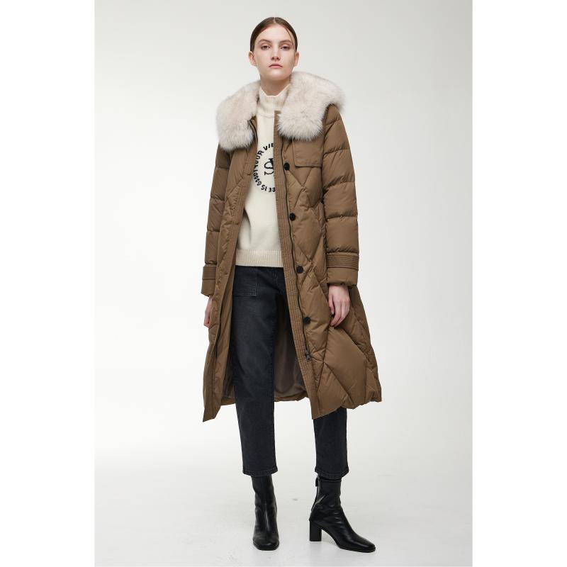 보브 구스다운 폭스퍼 트렌치 코트 카키 7192417101