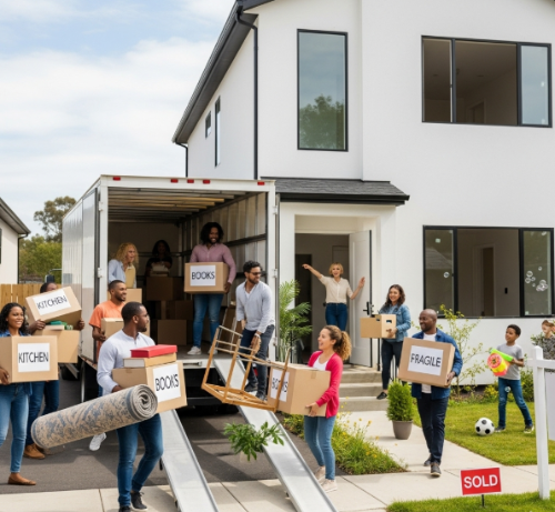 새 집으로 이사가는 사람들의 모습