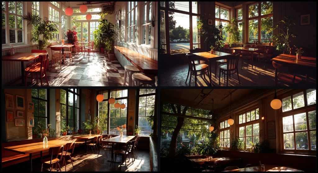 프롬프트 시리즈_여름, 햇살 가득한 카페_Midjourney