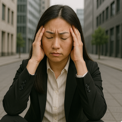 스트레스로 힘들어 하는 서울 여성