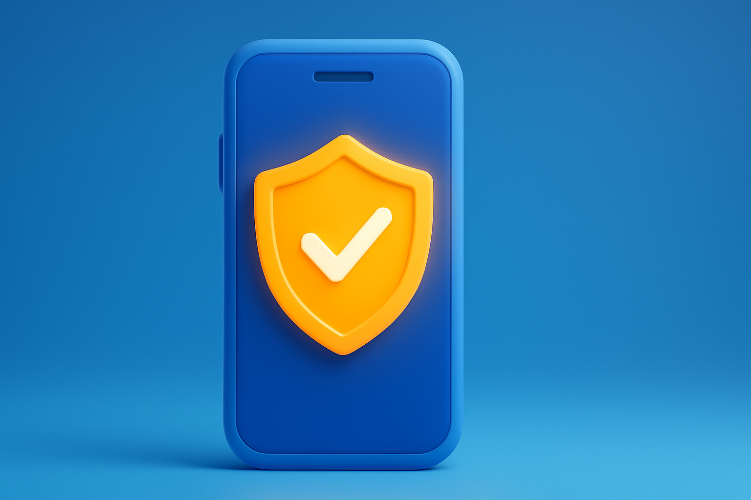 스마트폰 화면 중앙에 강력한 방패 아이콘이 표시되어 데이터 보안을 상징하는 이미지