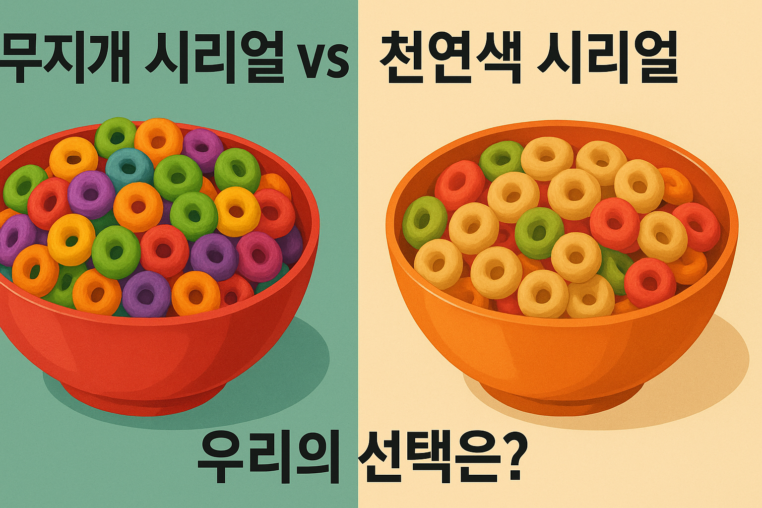 무지개 시리얼 과 천역색 시리얼 비교 이미지