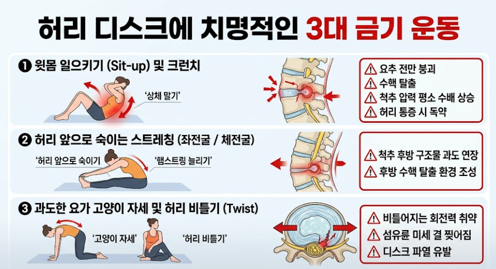 허리 디스크 환자가 '절대' 하면 안 되는 3대 금기 운동