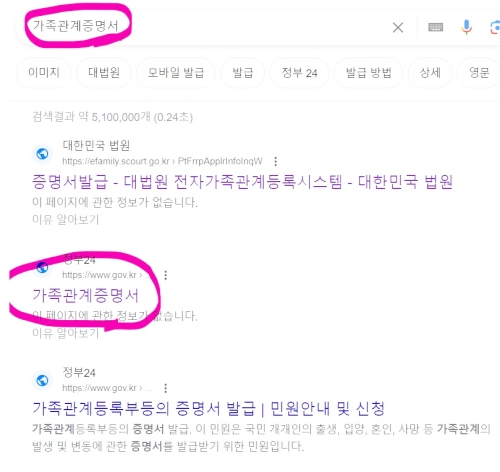 가족관계증명서 발급방법