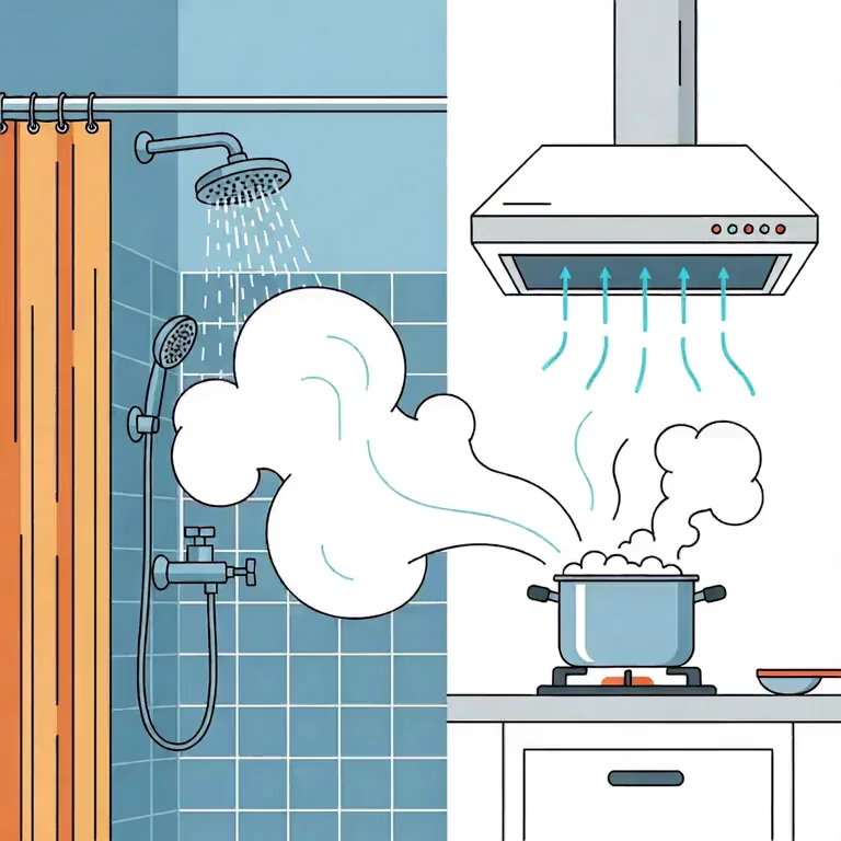수증기 가득한 욕실 주방