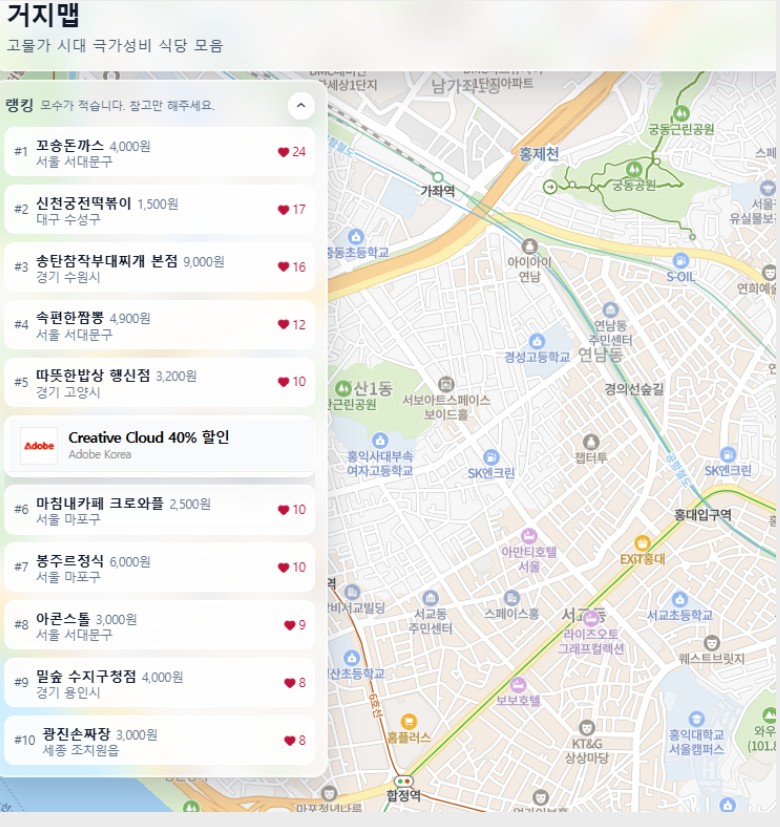 가성비식당 공유되고있는 모습