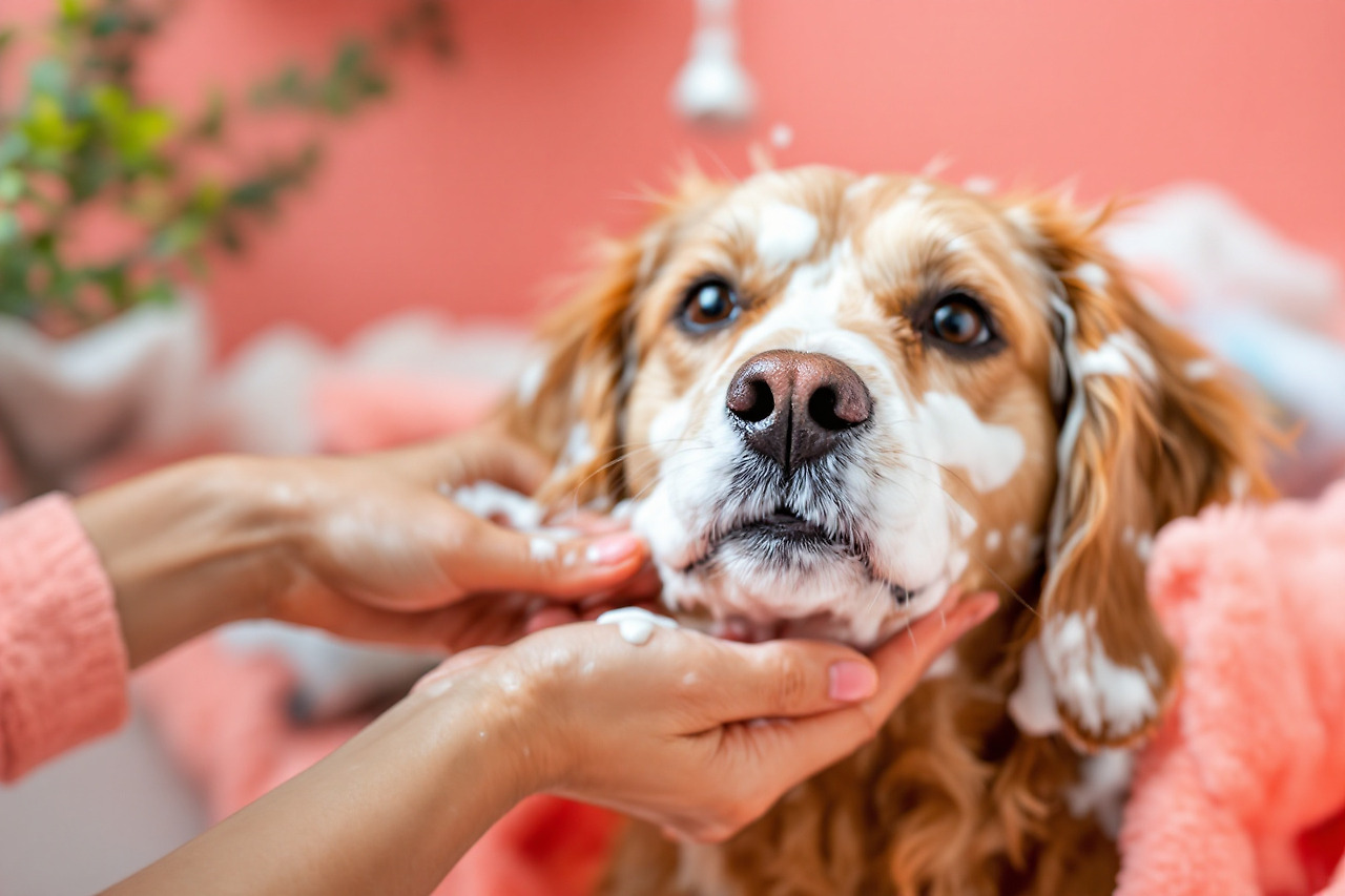 목욕하는 강아지