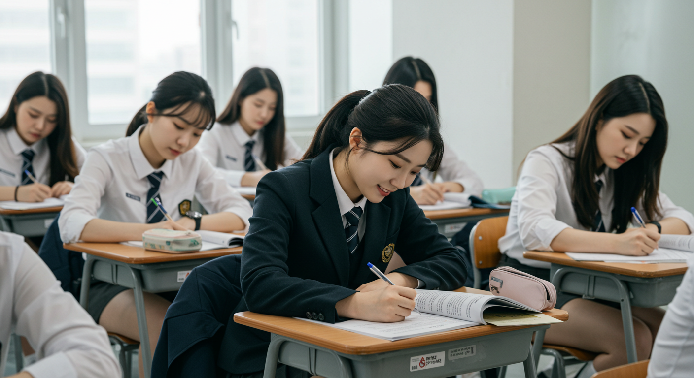 모의고사를 보는 여고생들