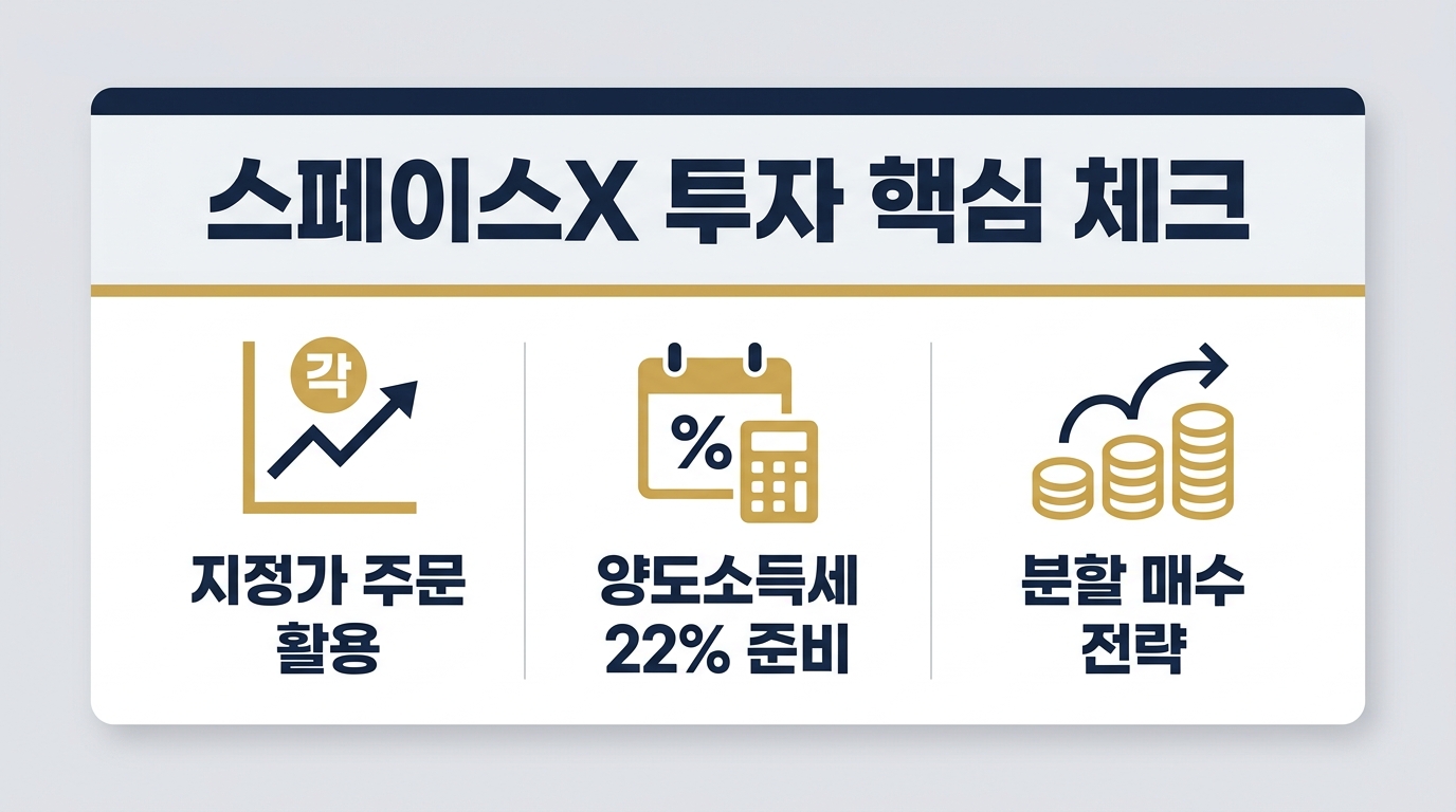 스페이스X 투자 지정가주문 양도소득세 분할매수 요약 카드 2026