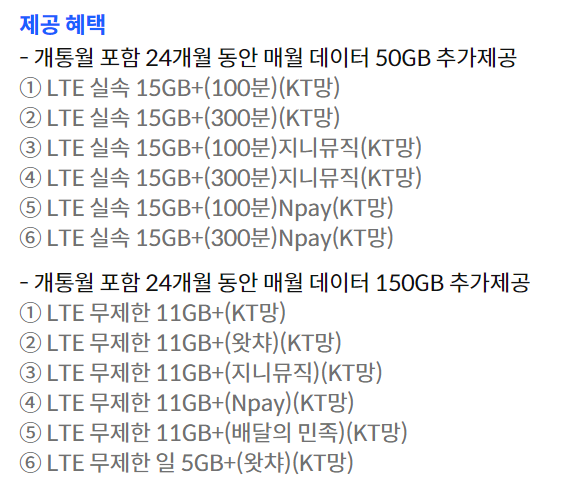 리브엠 요금제 추천, KT망 프로모션 대상 요금제 목록