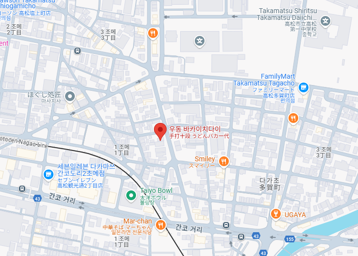 다카마쓰 우동 맛집 바카이치다이 위치