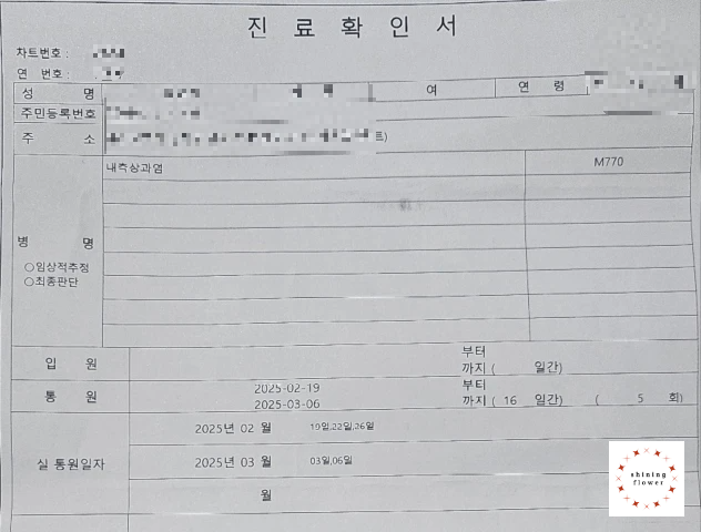 진료확인서 일부